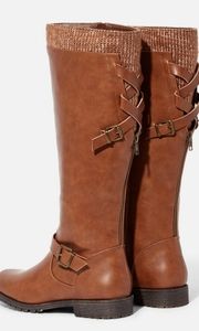 Tall Chesnut Colored Boots with sweater pattern